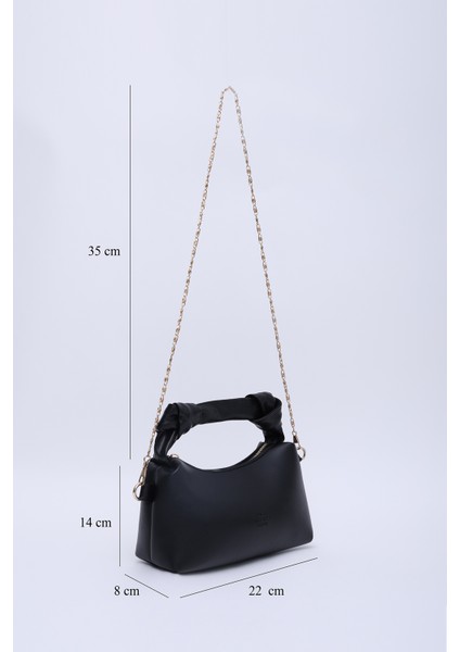 Siyah SHK24 Orjinal Soft Deri Düğüm Detaylı Zincir Askılı El ve Omuz Çantası U:14 E:22 G:8 cm fiyatları