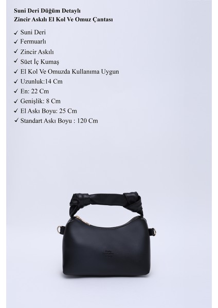 Siyah SHK24 Orjinal Soft Deri Düğüm Detaylı Zincir Askılı El ve Omuz Çantası U:14 E:22 G:8 cm modelleri