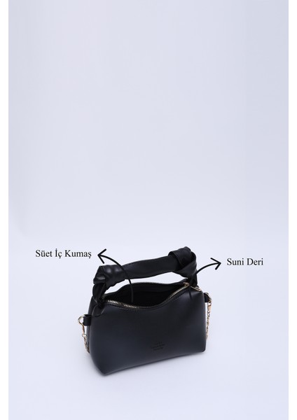 Siyah SHK24 Orjinal Soft Deri Düğüm Detaylı Zincir Askılı El ve Omuz Çantası U:14 E:22 G:8 cm indirimleri