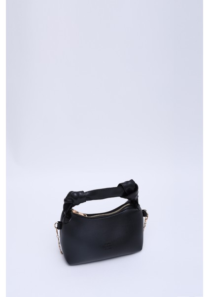 Siyah SHK24 Orjinal Soft Deri Düğüm Detaylı Zincir Askılı El ve Omuz Çantası U:14 E:22 G:8 cm