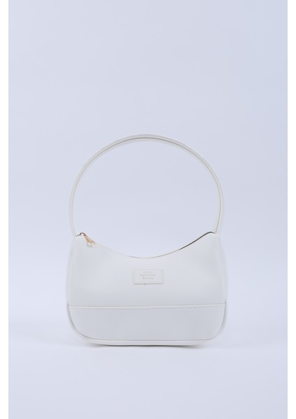 Beyaz SHK229 Suni Deri , Fermuarlı Tek Bölmeli , Baget Model El, Kol ve Omuz Çantası