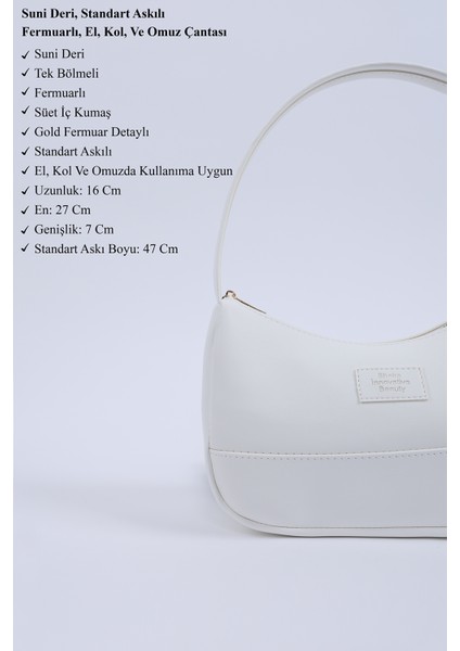 Beyaz SHK229 Suni Deri , Fermuarlı Tek Bölmeli , Baget Model El, Kol ve Omuz Çantası modelleri