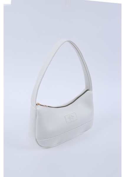 Beyaz SHK229 Suni Deri , Fermuarlı Tek Bölmeli , Baget Model El, Kol ve Omuz Çantası