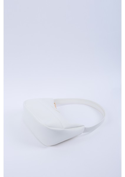 Beyaz SHK229 Suni Deri , Fermuarlı Tek Bölmeli , Baget Model El, Kol ve Omuz Çantası