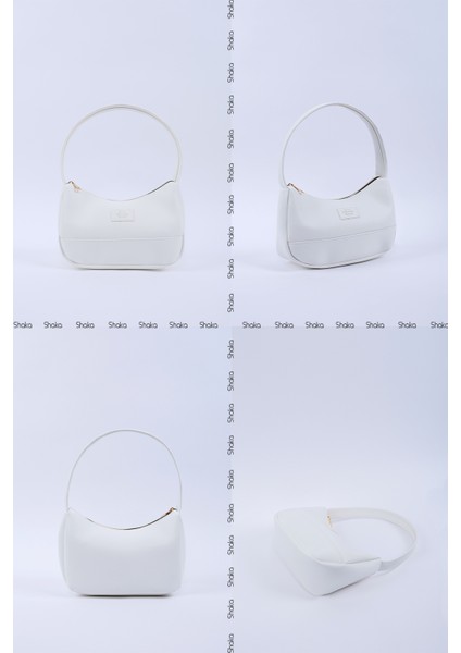 Beyaz SHK229 Suni Deri , Fermuarlı Tek Bölmeli , Baget Model El, Kol ve Omuz Çantası