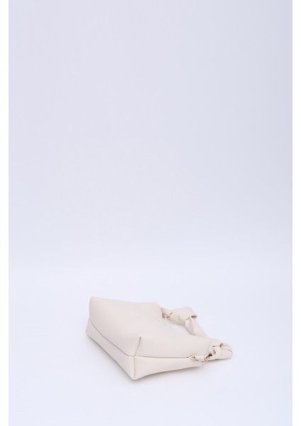 Krem SHK24 Orjinal Soft Deri Düğüm Detaylı Zincir Askılı El ve Omuz Çantası U:14 E:22 G:8 cm