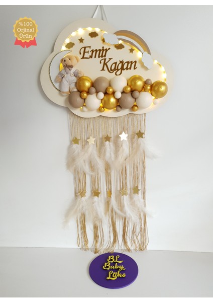 Bubble Ledli Bulut Bebek Kapı Süsü Krem Zemin Kahve Toplu