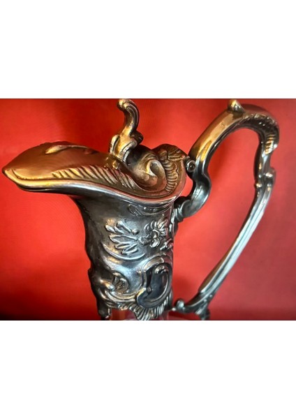 1960'S Fransız Ördek Başlı Gümüş Kaplama Cam Karaf 24 cm Boyunda -9U63 fırsatları