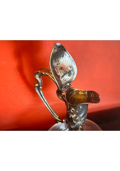 1960'S Fransız Ördek Başlı Gümüş Kaplama Cam Karaf 24 cm Boyunda -9U63