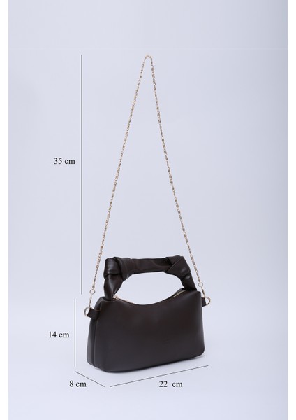 Kahverengi Shk24 Orjinal Soft Deri Düğüm Detaylı Zincir Askılı El Ve Omuz Çantası U:14 E:22 G:8 Cm fiyatları