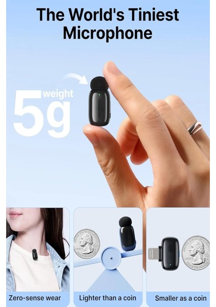 Profesyonel Kablosuz Yaka Mikrofonu iPhone 11/12/13/14 Uyumlu 2 Mikrofonlu Lightning indirimleri