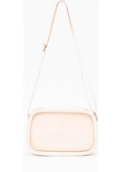 Krem Shk62 Tek Bölmeli Suni Deri Ayarlanabilir Askılı Fermuarlı Çapraz Omuz Çantası