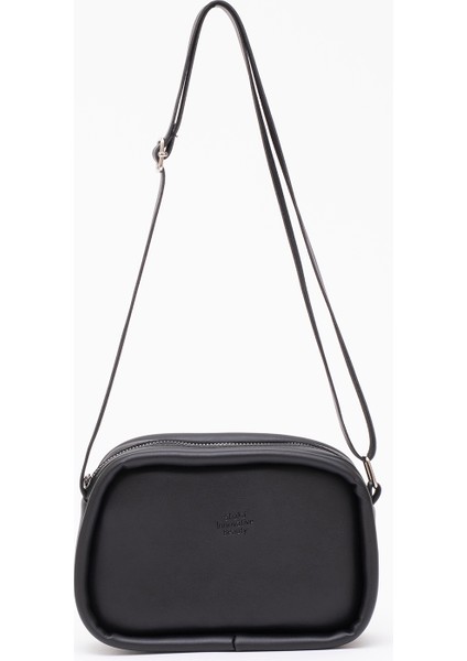 Siyah Shk62 Tek Bölmeli Suni Deri Ayarlanabilir Askılı Fermuarlı Çapraz Omuz Çantası