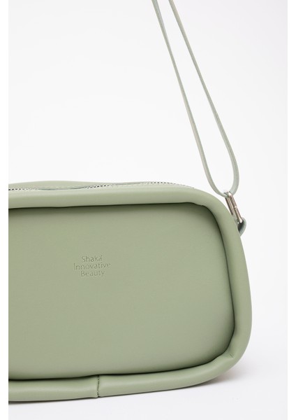 Mint Yeşil Shk62 Tek Bölmeli Suni Deri Ayarlanabilir Askılı Fermuarlı Çapraz Omuz Çantası
