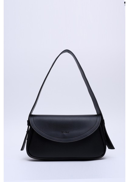 Siyah Shk150 Suni Deri Astarlı Çıtçıtlı Ayarlanabilir Askılı El, Kol ve Omuz Çantası