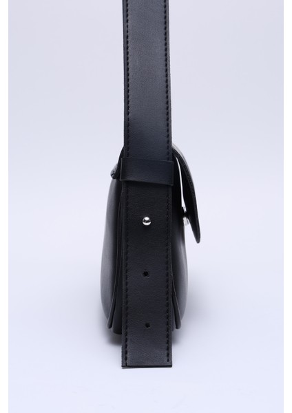Siyah Shk150 Suni Deri Astarlı Çıtçıtlı Ayarlanabilir Askılı El, Kol ve Omuz Çantası