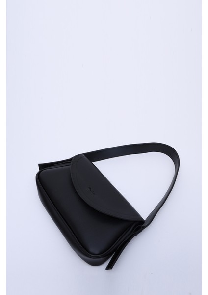 Siyah Shk150 Suni Deri Astarlı Çıtçıtlı Ayarlanabilir Askılı El, Kol ve Omuz Çantası