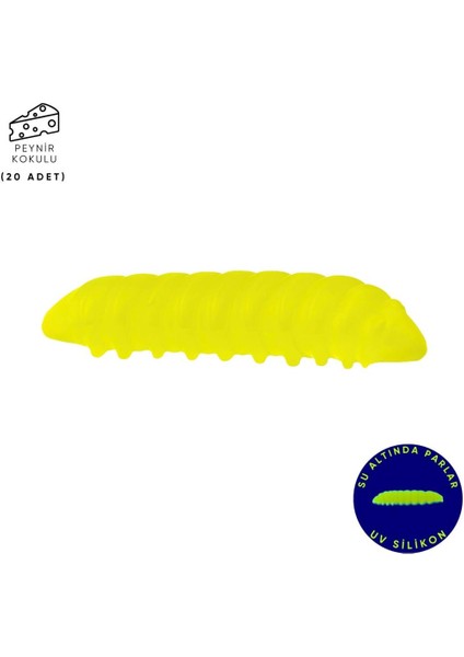 Silikon Kurt Yem - Fishack - 35MM - Peynir Kokulu - 20 Adet - Fluo Green - Uv - Trout Bait