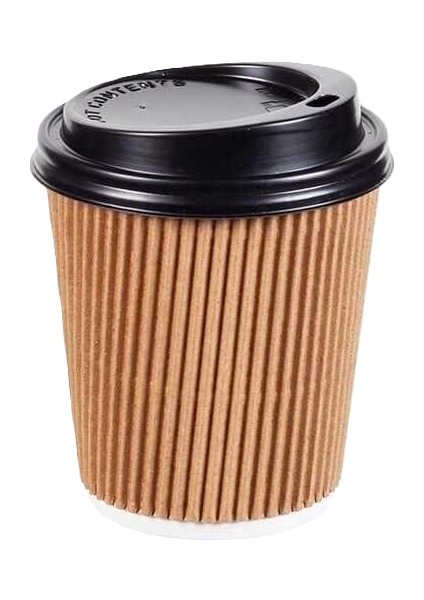 Karton Bardak Kapakli 8oz Ripple Double (Çift Duvar)Wall - 12 Adet