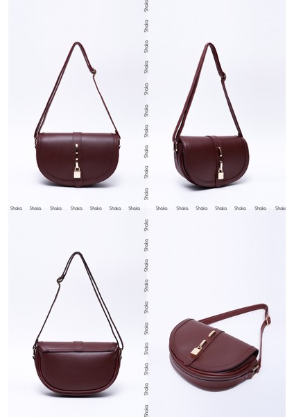 Bordo Shk92 Kilit Detaylı Deri Tek Bölmeli Çıtçıtlı El, Kol Ve Omuz Çantası U:15 E:25 G:6 Cm