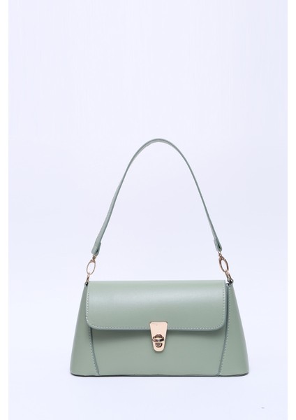 Mint Yeşil SHK153 Suni Deri Kilit Detaylı Standart Askılı Tek Bölmeli El, Kol ve Omuz Çantası U:15 E:29 G:9 cm
