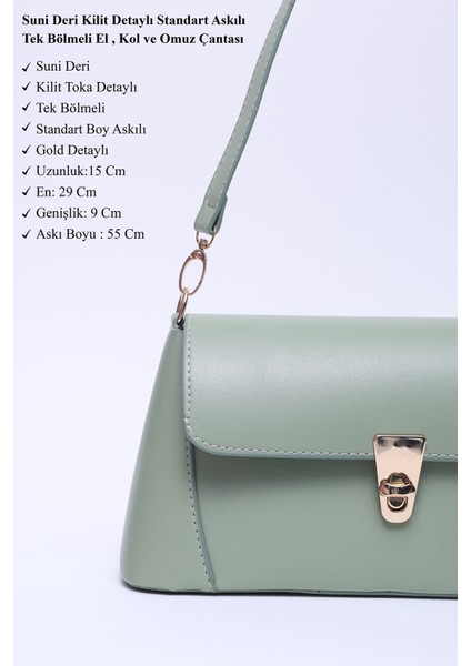 Mint Yeşil SHK153 Suni Deri Kilit Detaylı Standart Askılı Tek Bölmeli El, Kol ve Omuz Çantası U:15 E:29 G:9 cm modelleri