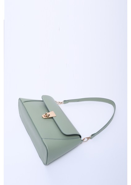 Mint Yeşil SHK153 Suni Deri Kilit Detaylı Standart Askılı Tek Bölmeli El, Kol ve Omuz Çantası U:15 E:29 G:9 cm