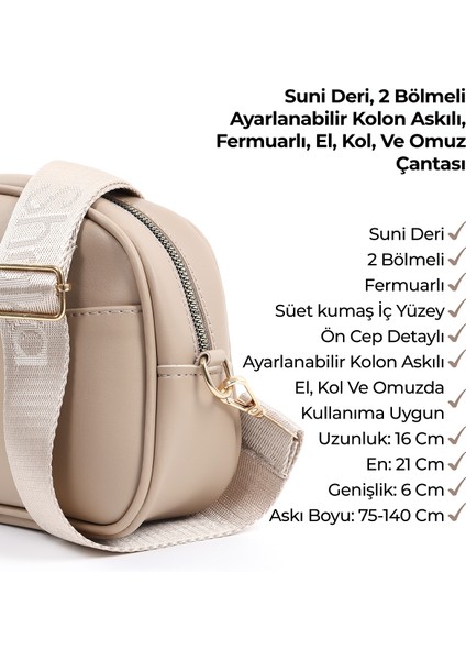 Vizon SHK194 Suni Deri Fermuarlı 2 Bölmeli Ayarlanabilir Kolon Askılı Omuz Çantası