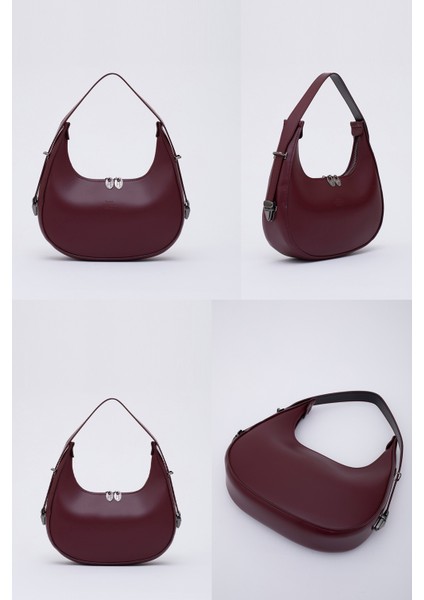 Bordo Shk110 Özel Ayarlanabilir Askılı Fermuarlı El, Kol Ve Omuz Çantası U:17 E:27 G:7 Cm