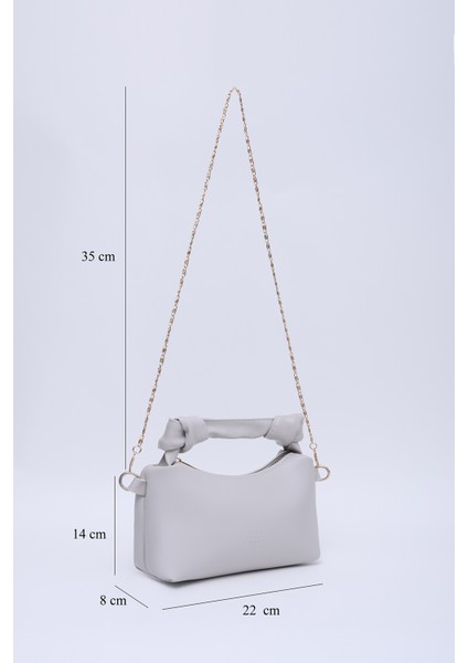 Gri SHK24 Orjinal Soft Deri Düğüm Detaylı Zincir Askılı El ve Omuz Çantası U:14 E:22 G:8 cm fiyatları