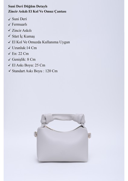 Gri SHK24 Orjinal Soft Deri Düğüm Detaylı Zincir Askılı El ve Omuz Çantası U:14 E:22 G:8 cm modelleri