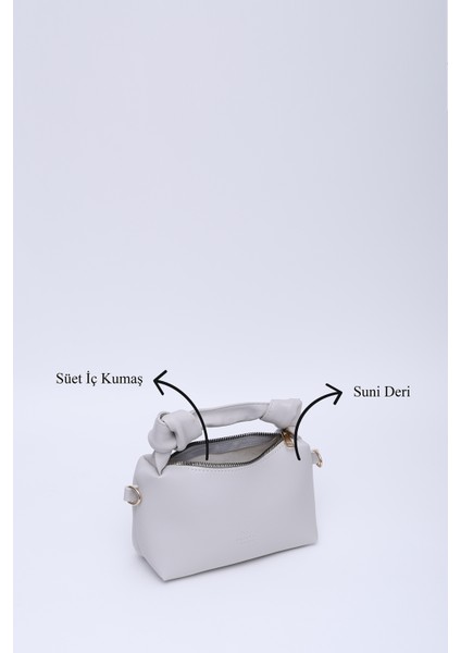 Gri SHK24 Orjinal Soft Deri Düğüm Detaylı Zincir Askılı El ve Omuz Çantası U:14 E:22 G:8 cm indirimleri