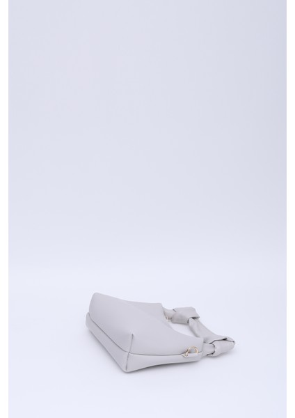 Gri SHK24 Orjinal Soft Deri Düğüm Detaylı Zincir Askılı El ve Omuz Çantası U:14 E:22 G:8 cm
