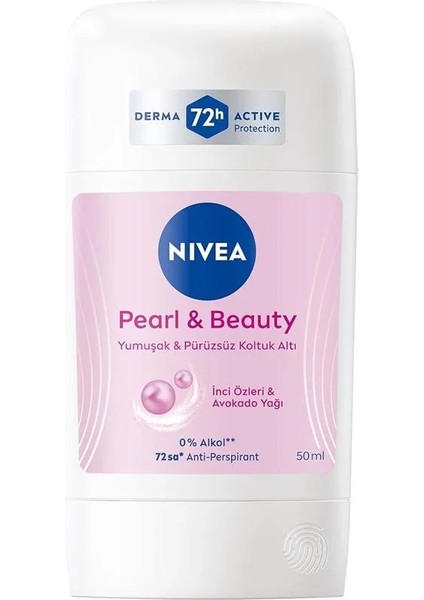 Kadın Stick Deodorant Pearl & Beauty 50ML, 72 Saat Anti-Perspirant, Yumuşak ve Pürüzsüz Koltuk