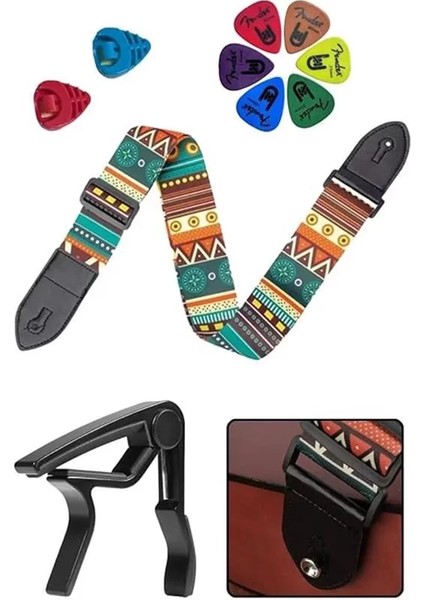 SR-11GRN-PAK Desenli Gitar Omuz Askısı Metal Capo (2 Pena Kutusu 6 Pena)