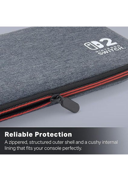 Nintendo Switch 2 Için Slim Case - Koyu Gri, Resmi Lisanslı, Koruyucu Kılıf, 10 Yazılım Kartı Için Yer, Dolgulu Ekran Koruyucu, Entegre Ayak
