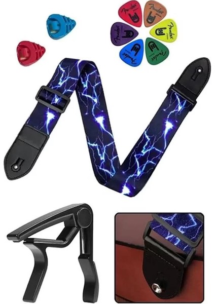 SR-11BL-PAK Desenli Gitar Omuz Askısı Metal Capo (2 Pena Kutusu 6 Pena)