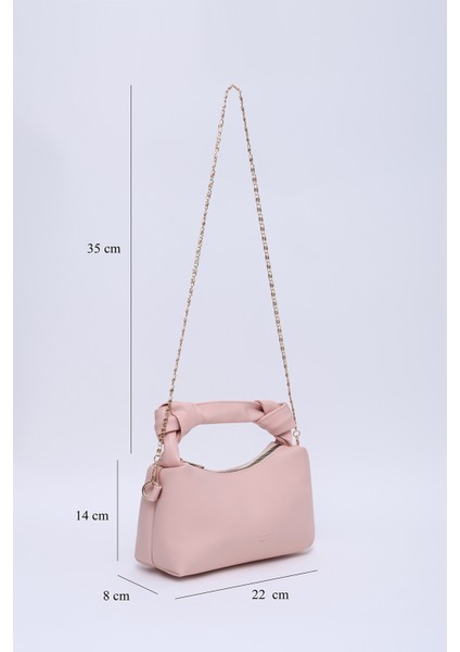 Pudra SHK24 Orjinal Soft Deri Düğüm Detaylı Zincir Askılı El ve Omuz Çantası U:14 E:22 G:8 cm fiyatları