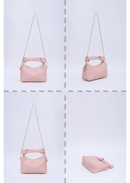 Pudra SHK24 Orjinal Soft Deri Düğüm Detaylı Zincir Askılı El ve Omuz Çantası U:14 E:22 G:8 cm