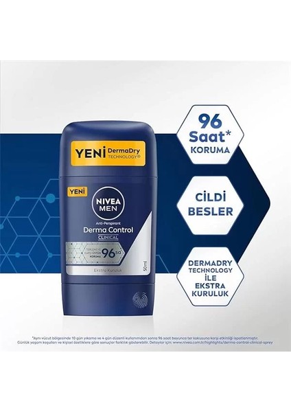 Men Erkek Stick Deodorant Derma Control Clinical 50 Ml, 96 Saat Üstün Koruma fiyatları