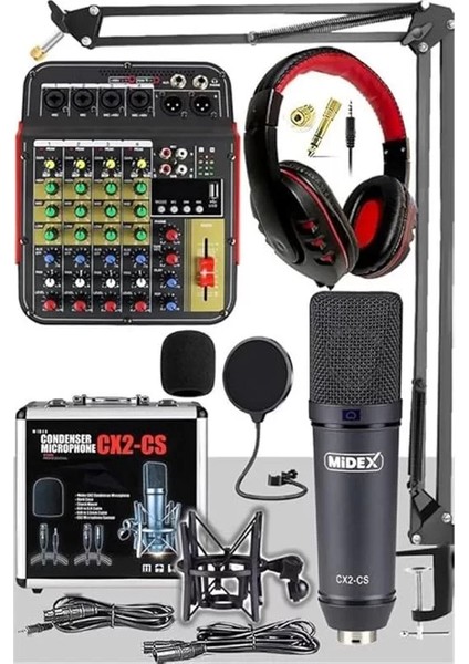 Wizard Paket-2 Cx2 Stüdyo Mikrofon MDX-04FXU Stüdyo Kayıt Mikseri Kulaklık Ekipman Seti
