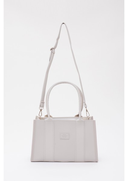 Gri Shk83 Deri Tek Bölmeli Fermuarlı Çift Askılı El, Kol Ve Omuz Çantası U:17 E:27 G:10