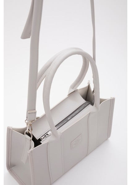 Gri Shk83 Deri Tek Bölmeli Fermuarlı Çift Askılı El, Kol Ve Omuz Çantası U:17 E:27 G:10 indirimleri