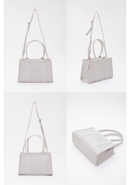 Gri Shk83 Deri Tek Bölmeli Fermuarlı Çift Askılı El, Kol Ve Omuz Çantası U:17 E:27 G:10