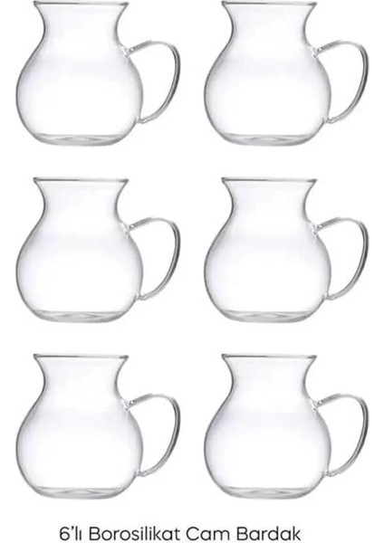 Keyfi Ala 6'lı Borosilikat Cam Çay Bardağı Seti, 200ML Termisil Kupa, Şık ve Dayanıklı