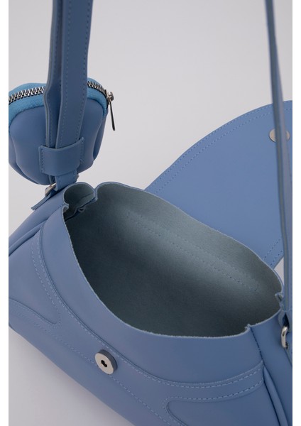 Mavi Shk96 Suni Deri Tek Bölmeli Cüzdanlı Kol ve Omuz Çantası