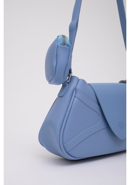 Mavi Shk96 Suni Deri Tek Bölmeli Cüzdanlı Kol ve Omuz Çantası