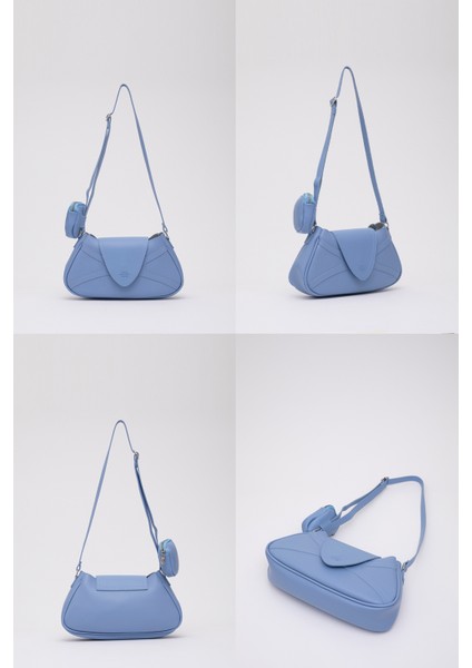 Mavi Shk96 Suni Deri Tek Bölmeli Cüzdanlı Kol ve Omuz Çantası