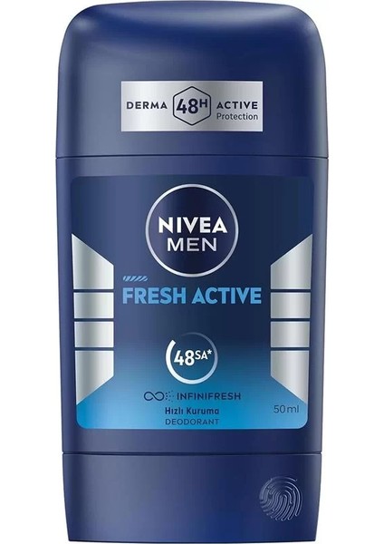 Men Erkek Stick Deodorant Fresh Active 50 Ml, Ter ve Ter Kokusuna Karşı 48 Saat Deodorant