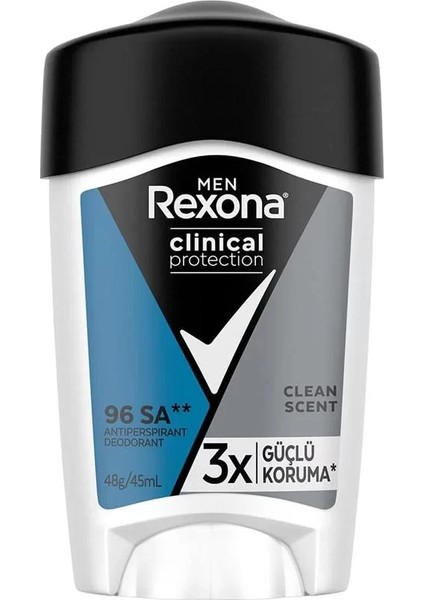 Men Clinical Protection Erkek Stick Deodorant Clean Scent 3x Güçlü Koruma 45 ml